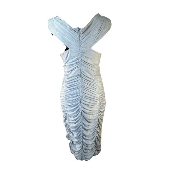 New BCBGMAXAZRIA Women’s Dress Off The Shoulder Midi Cut Out Baby Blue Size L - Picture 4 of 11